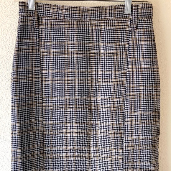 LIKE NEW! Wool Plaid Houndstooth Pencil Skirt Tartan Size Small - Picture 1 of 7
